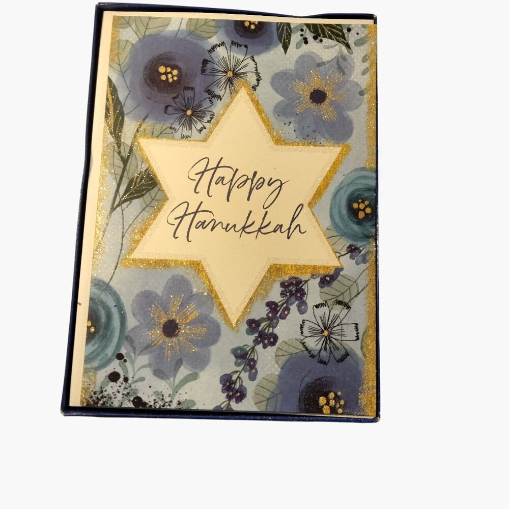 Designer Greetings Hanukkah Holiday 18 Cards Envelopes Blue Gold Glitter Box Set